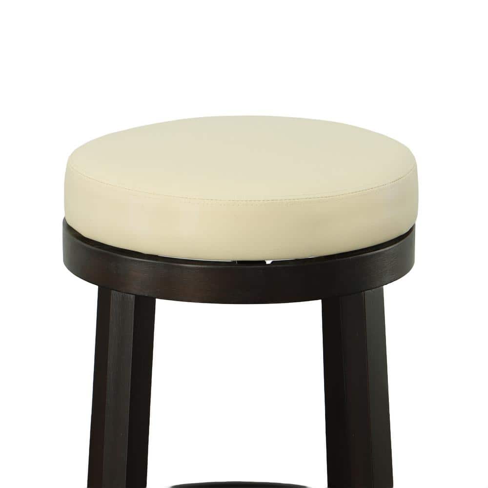 Era 24" Cream and Espresso Swivel Leatherette Counter Stool, Set of 2