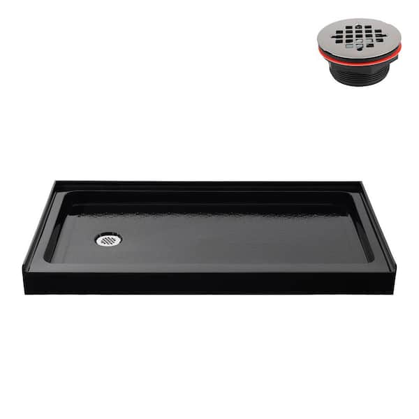 GB-2514-60-BL 60 in. x 32 in. Alcove Acrylic Shower Pan Base in Glossy Black with Left Drain, Drain Included