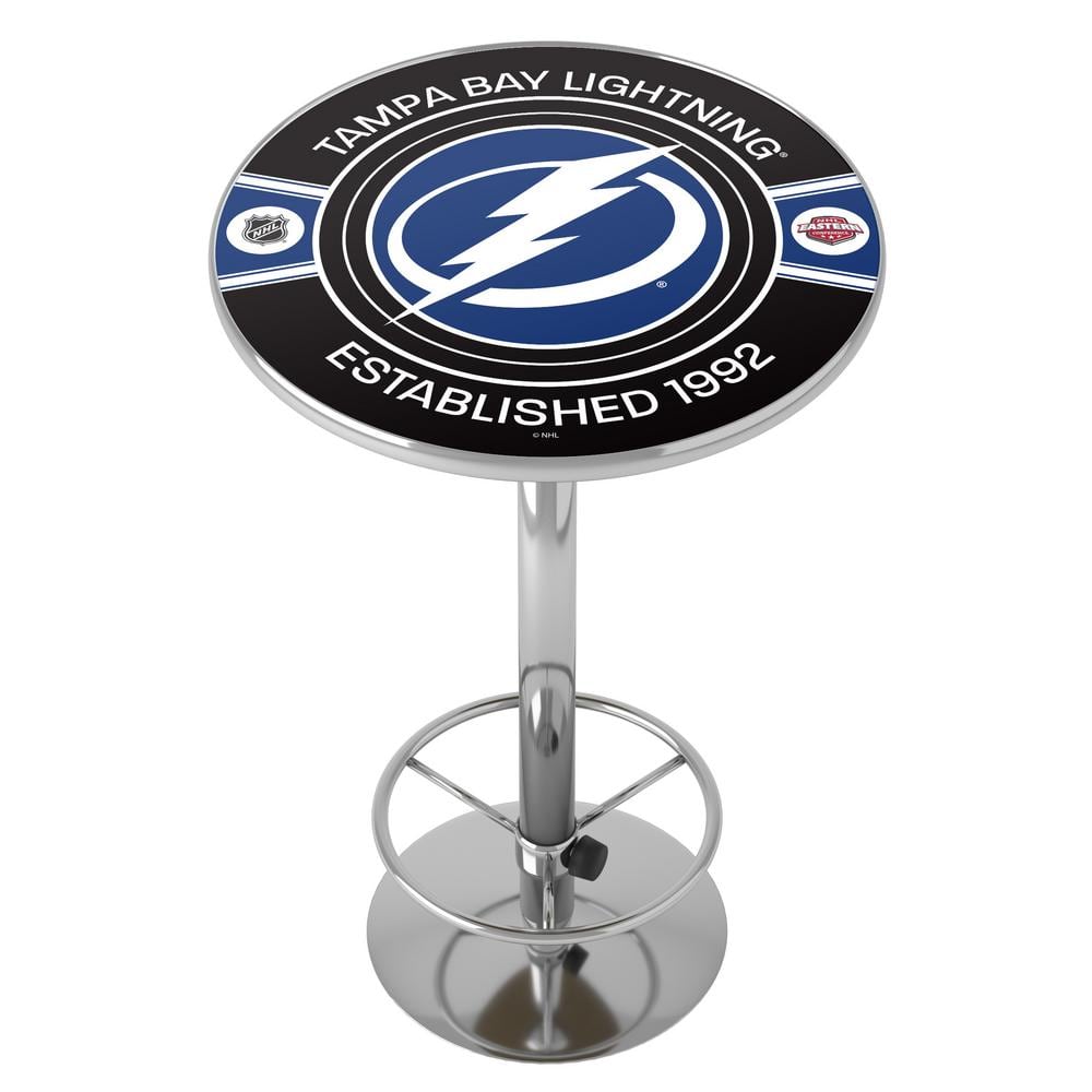 Tampa Bay Lightning Patch 27 in. Chrome Round Table Top with Adjustable Foo
