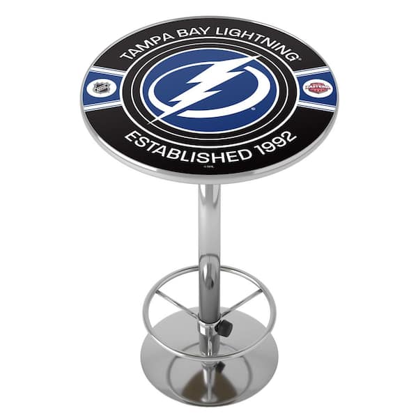 Unbranded Tampa Bay Lightning Patch 27 in. Chrome Round Table Top with Adjustable Foot Rest