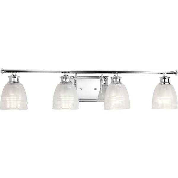 Progress Lighting Lucky Collection 4-Light Polished Chrome White Prismatic Glass Coastal Bath Vanity Light