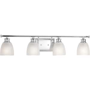 Lucky Collection 33.56 in. 4-Light Polished Chrome Bathroom Vanity Light with Glass Shades