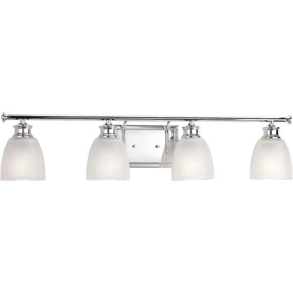 Progress Lighting Lucky Collection 33.56 in. 4-Light Polished Chrome Bathroom Vanity Light with Glass Shades