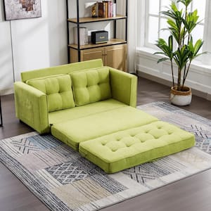 59.4 in. Green Chenille 2-Seater Loveseat Sofa with Pull-Out Bed and Side Pockets