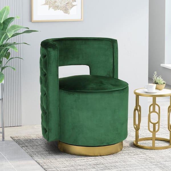 Noble House Tiro Copper and Emerald Velvet Round-Open Back Swivel Club Chair