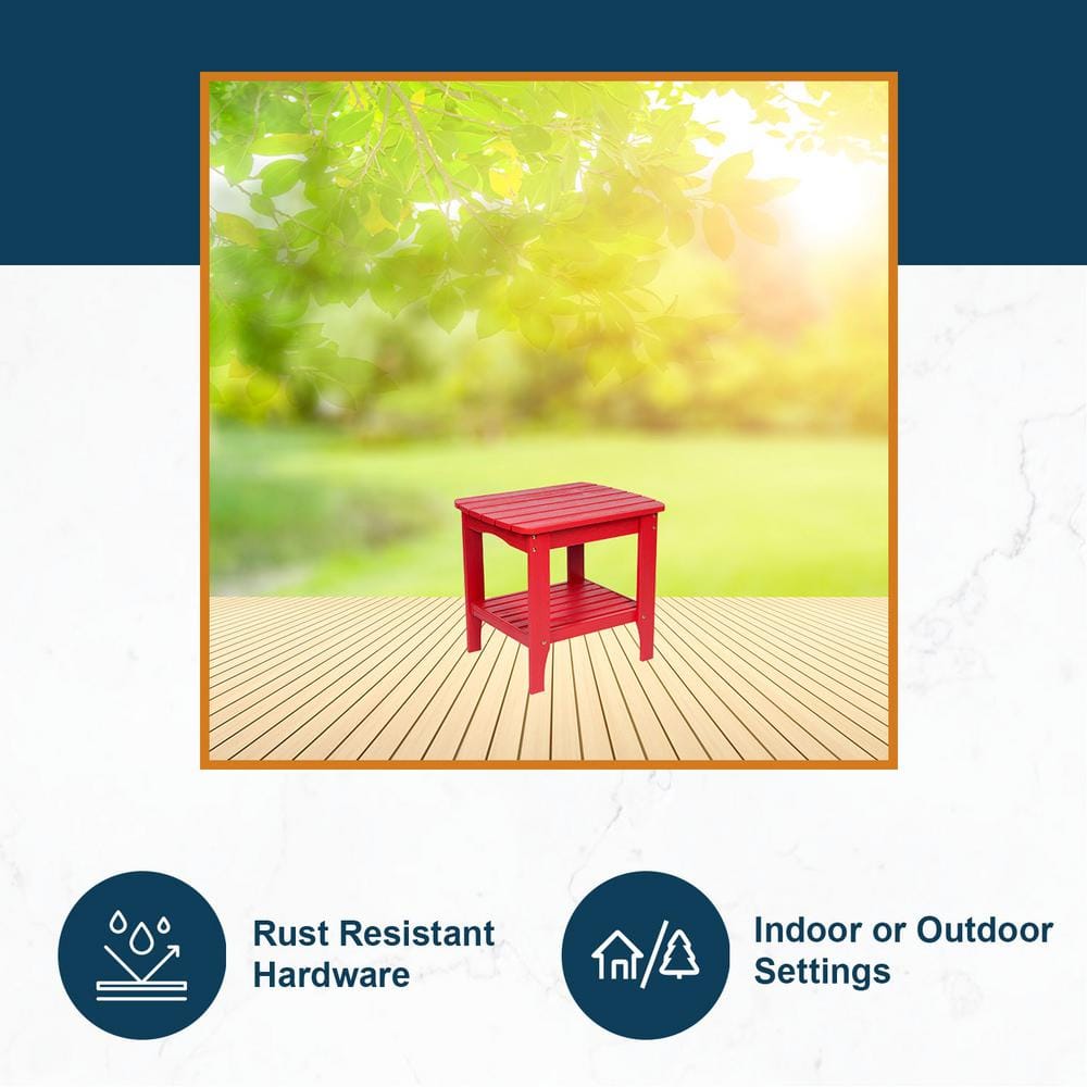 Chili Red Cedar Wood Rectangular Indoor/Outdoor Side Table