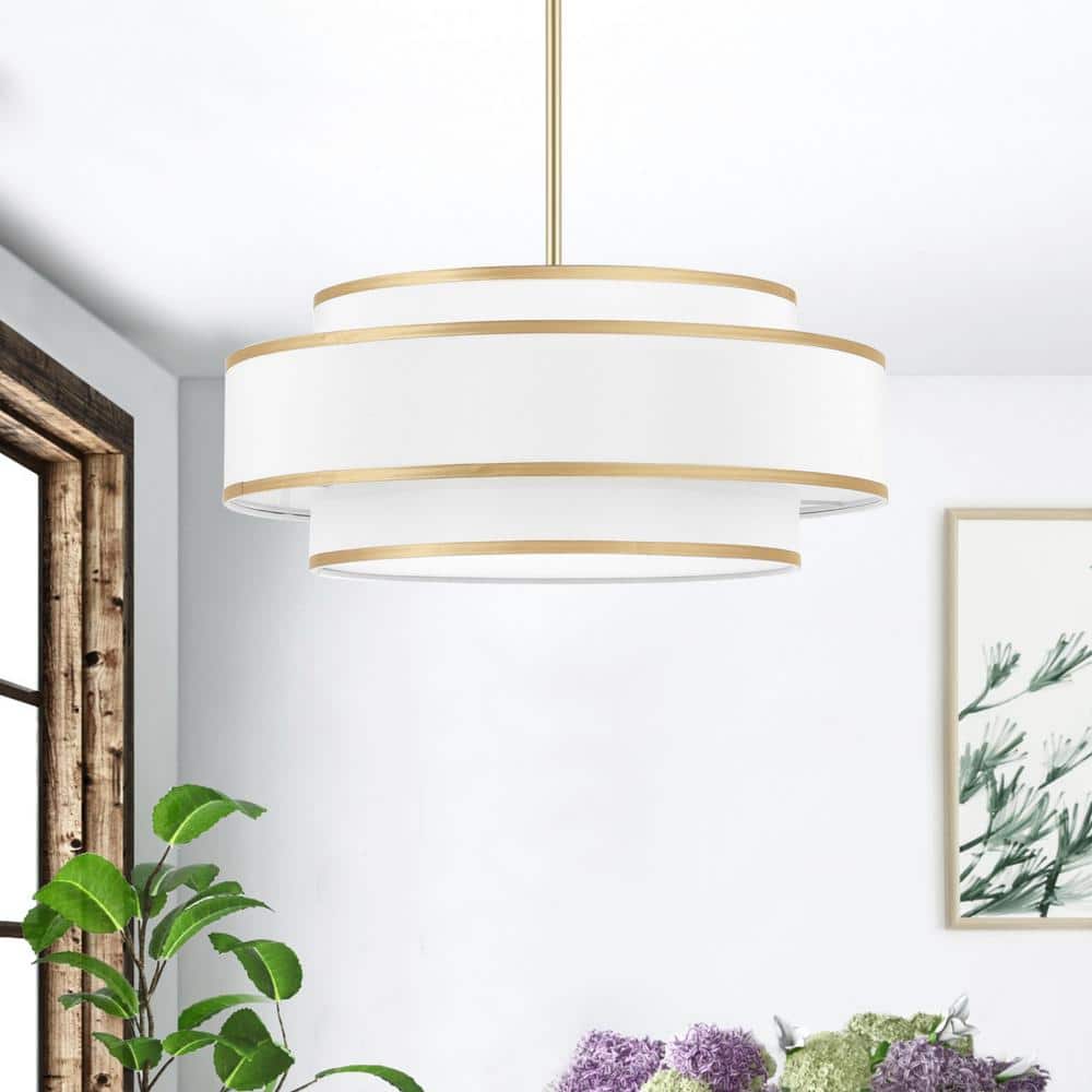 Gold Double Shaded Drum Chandelier with Fabric Shades