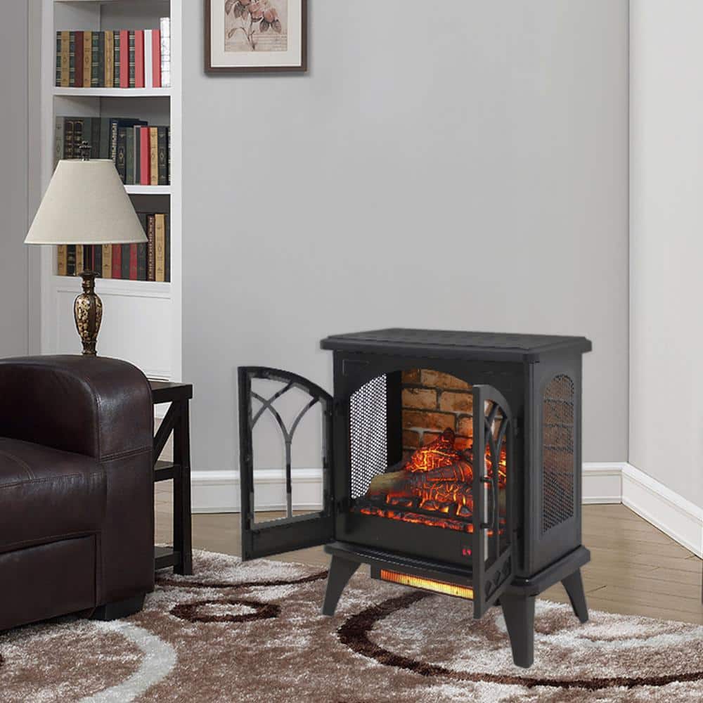 23.7 in. Freestanding Infrared Electric Fireplace in Antique Black with Rem