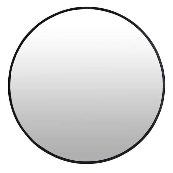 Smoth 24 in. W x 24 in. H Large Round Framed Copper-Free Wall Bathroom Vanity Mirror in Matte Black