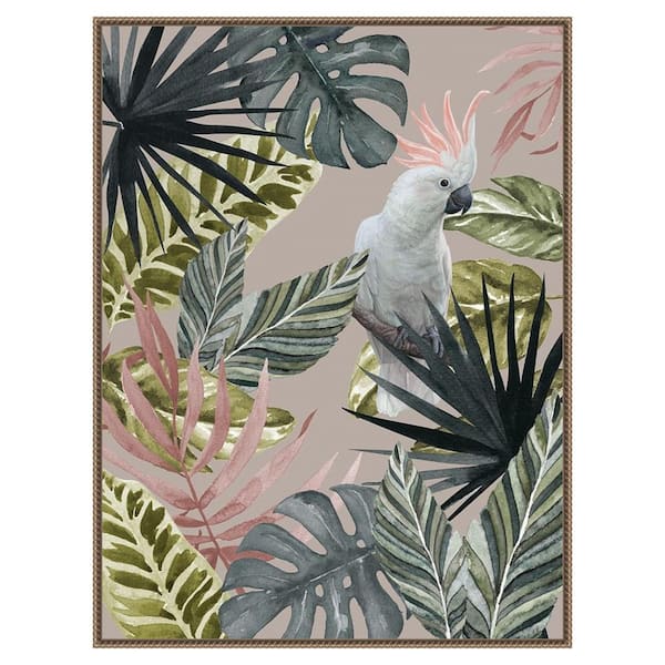 Amanti Art "Tropical Cockatoo Poster" by Urban Road 1-Piece Floater Frame Giclee Abstract Canvas Art Print 42 in. x 32 in.
