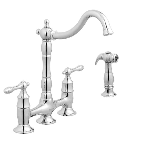 Glacier Bay Lyndhurst Double-Handle Bridge Kitchen Faucet With Side Sprayer in Polished Chrome