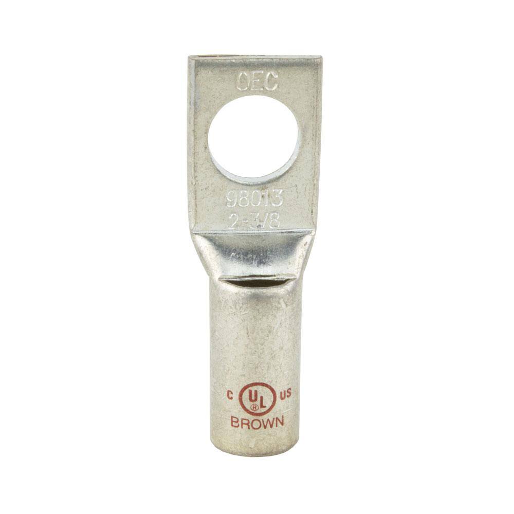 Copper 1-Hole Straight Short Barrel Compression Lug for #2 Stranded Wire, B
