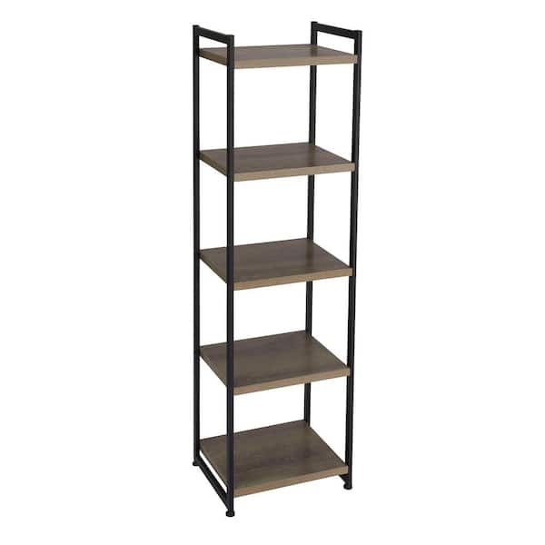 HOUSEHOLD ESSENTIALS 59.1 in. Gray/Black Metal 5-shelf Etagere Bookcase with Open Back