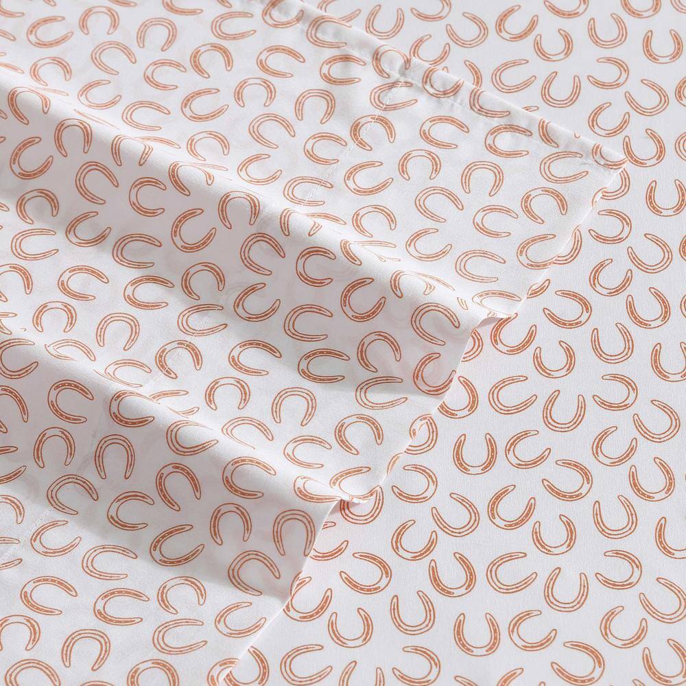 King Orange Horseshoe Print Microfiber Sheet Set