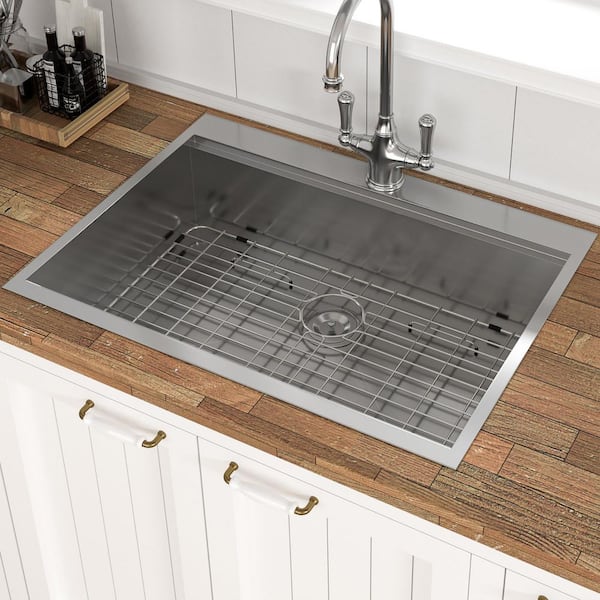 30 in. Drop-in Single Bowl 16-Gauge Brushed Nickel Stainless Steel Kitchen Sink with Workstation