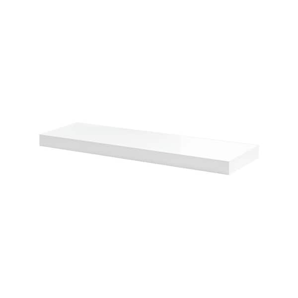 Unbranded BIG BOY 35.4 in. x 9.8 in. x 2 in. White High Gloss MDF Floating Decorative Wall Shelf with Brackets