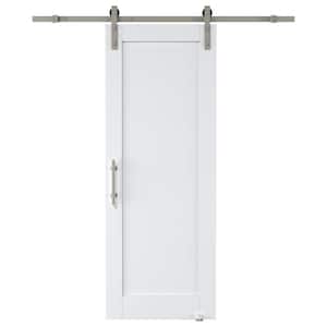 30 in. x 80 in. White 1-Panel Blank Solid Core Composite MDF Primed Sliding Barn Door with Hardware Kit Nickel Plated