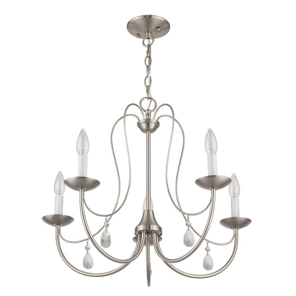 Elegant Brushed Nickel 5-Light Chandelier with Candelabra Bulbs