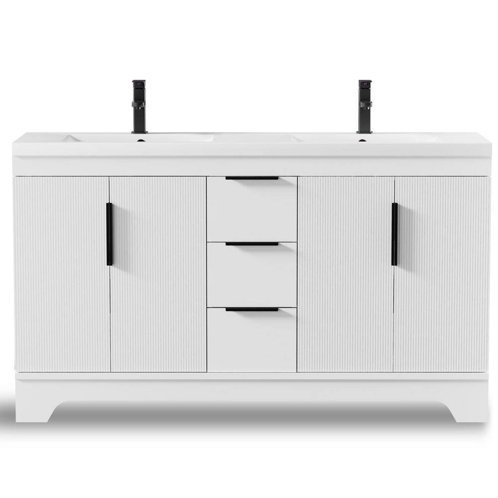 60 in. W. x 18 in. D x 33.5 in. H Double Sink Freestanding White Bath Vanity with White Integrated Composite Resin Top price history on PriceWatchPro