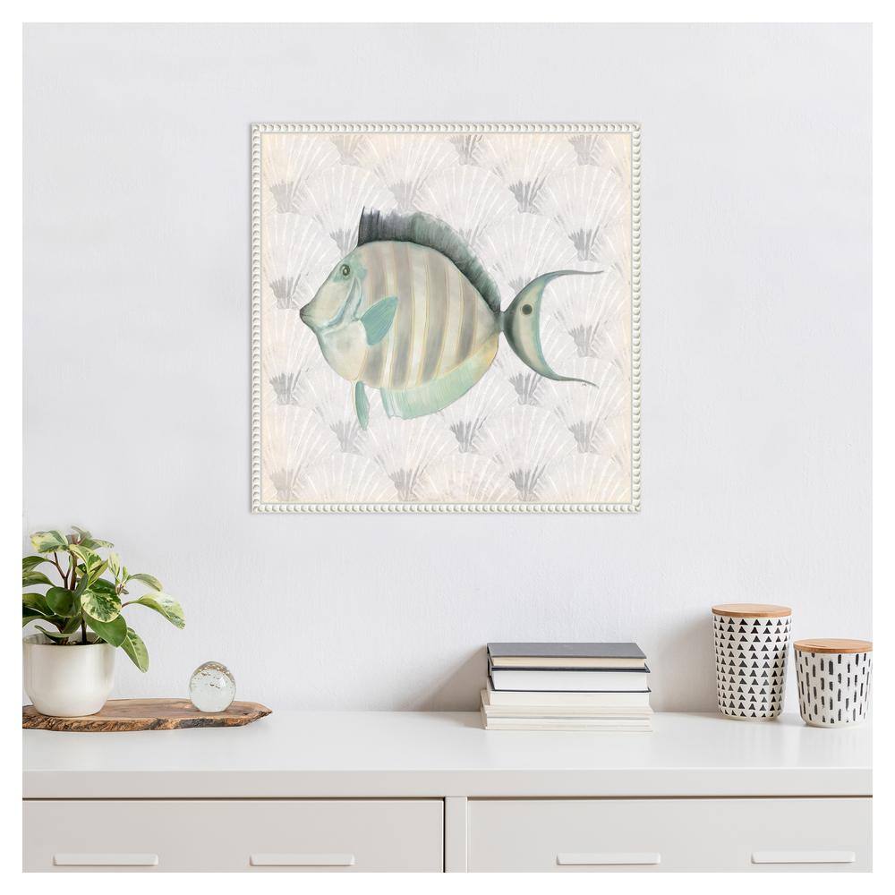Neutral Vintage Fish Canvas Art with Beaded Frame
