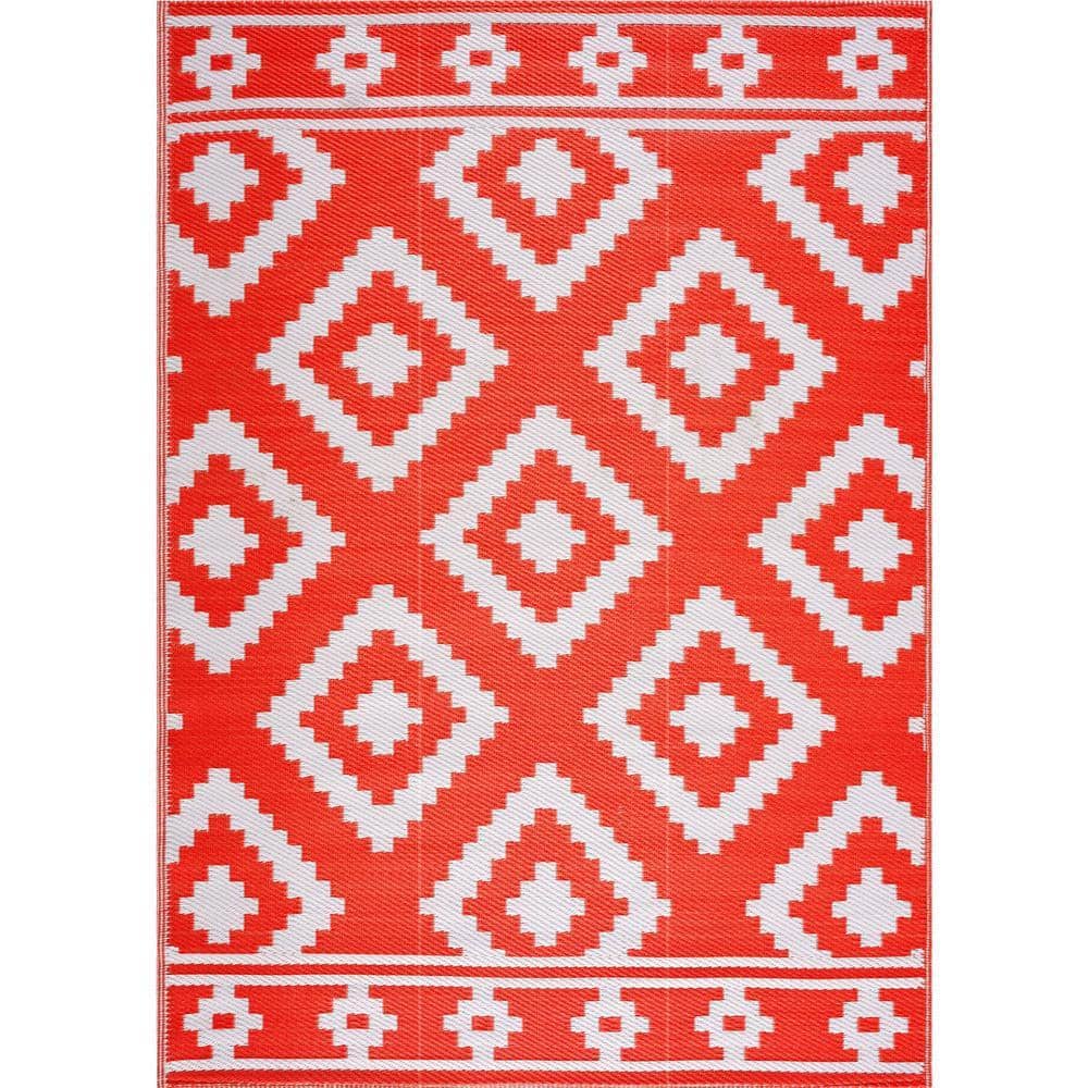 PLAYA RUG Milan Orange and White 6 ft. x 9 ft. Folded Reversible ...