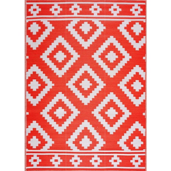Milan Orange and White 6 ft. x 9 ft. Folded Reversible Recycled Plastic Indoor/Outdoor Area Rug-Floor Mat