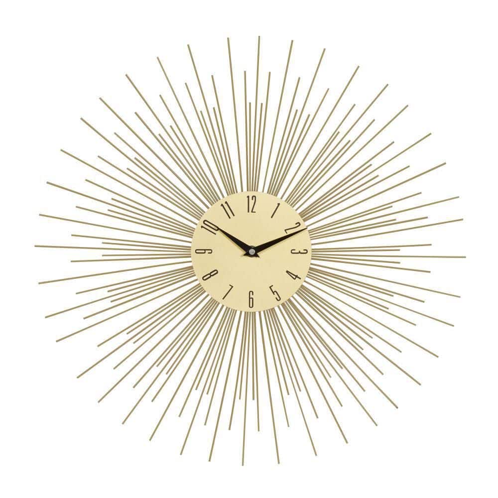 19" Gold Starburst Metal Wall Clock with Black Accents