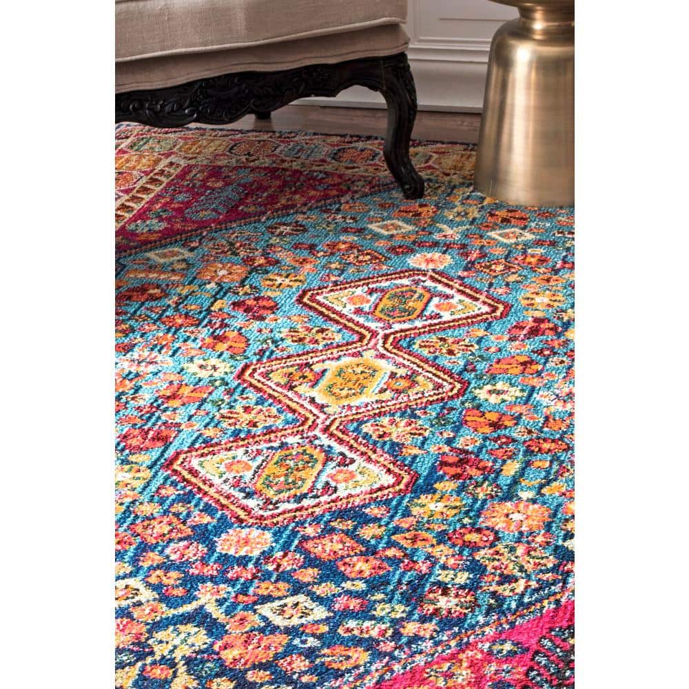 Vibrant Medallion 4'x6' Multi-Color Synthetic Easy-Care Area Rug