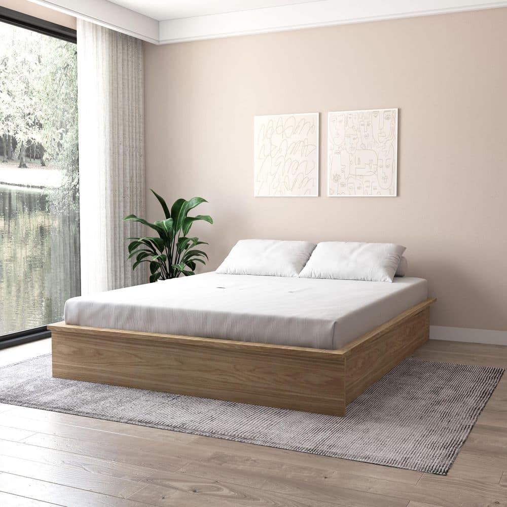 Polifurniture Bjorn Beige Oak Frame Queen Size Platform Bed