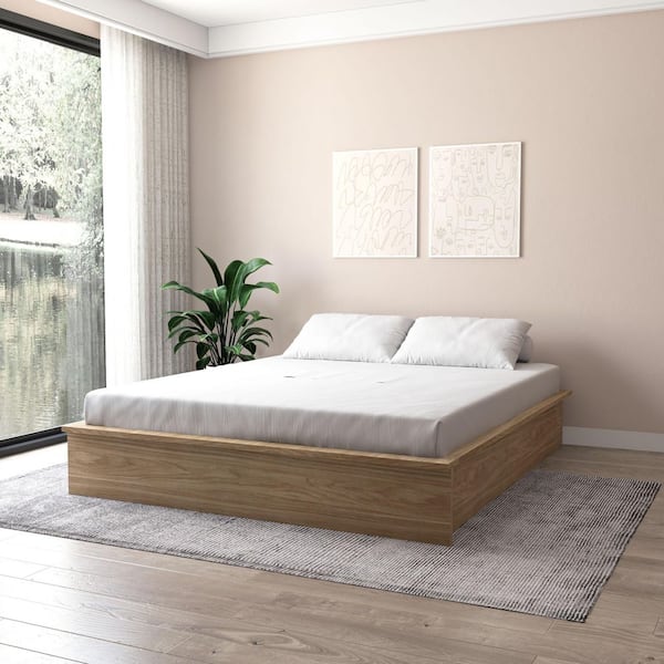 Bjorn Beige Oak Frame Queen Size Platform Bed