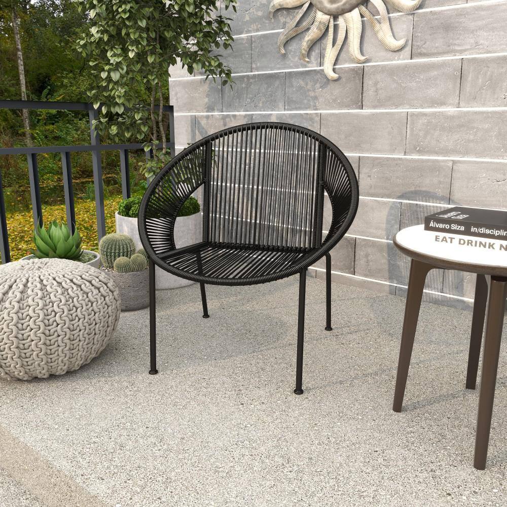 Mid-Century Modern Black Woven Patio Dining Chair