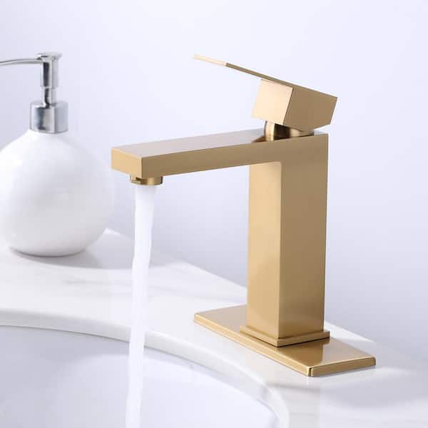Single Handle Single Hole Bathroom Faucet with Supply Line Included in Gold