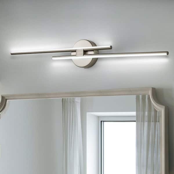 Bourget 31.49 in. 2-Light Brushed Nickel LED Vanity Light Bar with 6000K for Bathroom, Bedroom, Living Room
