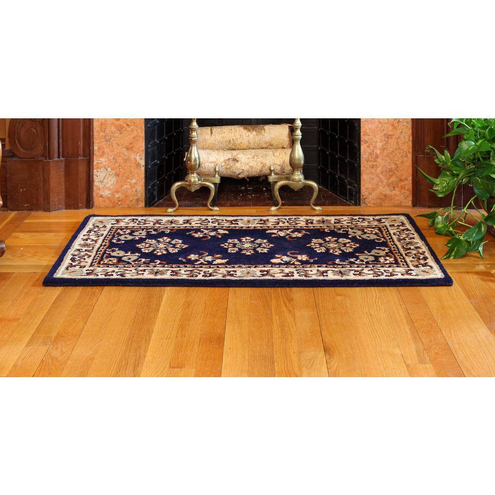 Blue Oriental Wool Rectangular Hearth Rug