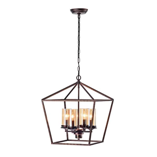 4-Light Dark Brown Chandelier with Clear Glass Shades