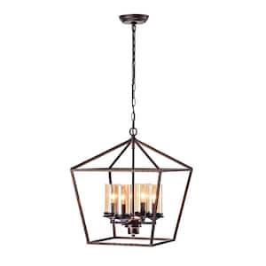 4-Light Dark Brown Chandelier with Clear Glass Shades