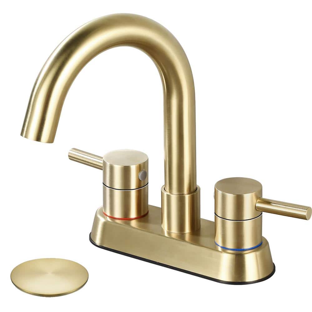 4 in. Widespread 2-Handle High Arc Bathroom Faucet with Drain Kit Included 