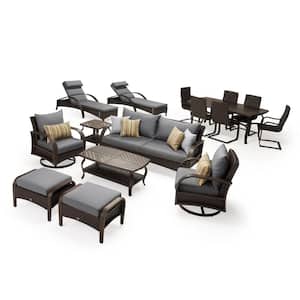 Barcelo Estate 16-Piece Wicker Patio Conversation Set with Sunbrella Charcoal Grey Cushions