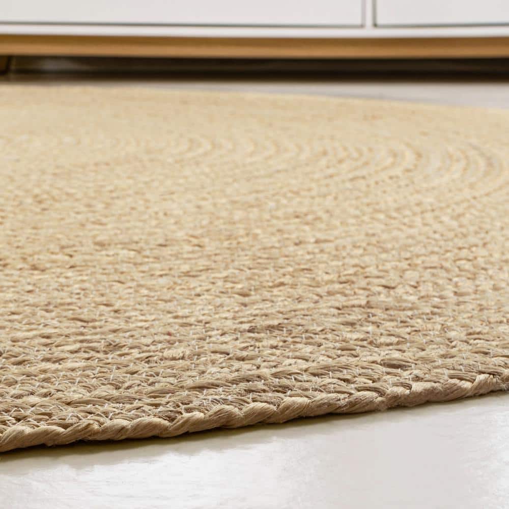 Ivory Braided Jute Round Area Rug, 4' Diameter