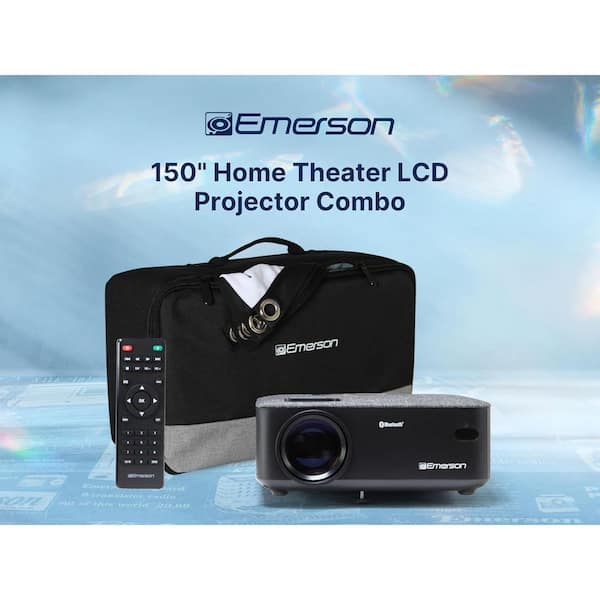 Emerson Black 1280 x 720 Portable Projector with Portable Screen