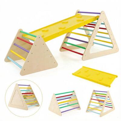 5 in. 1 Colorful Monkey Bars Montessori Triangle Set 3-Piece Wooden Toddler Climbing Playset with Nesting Large