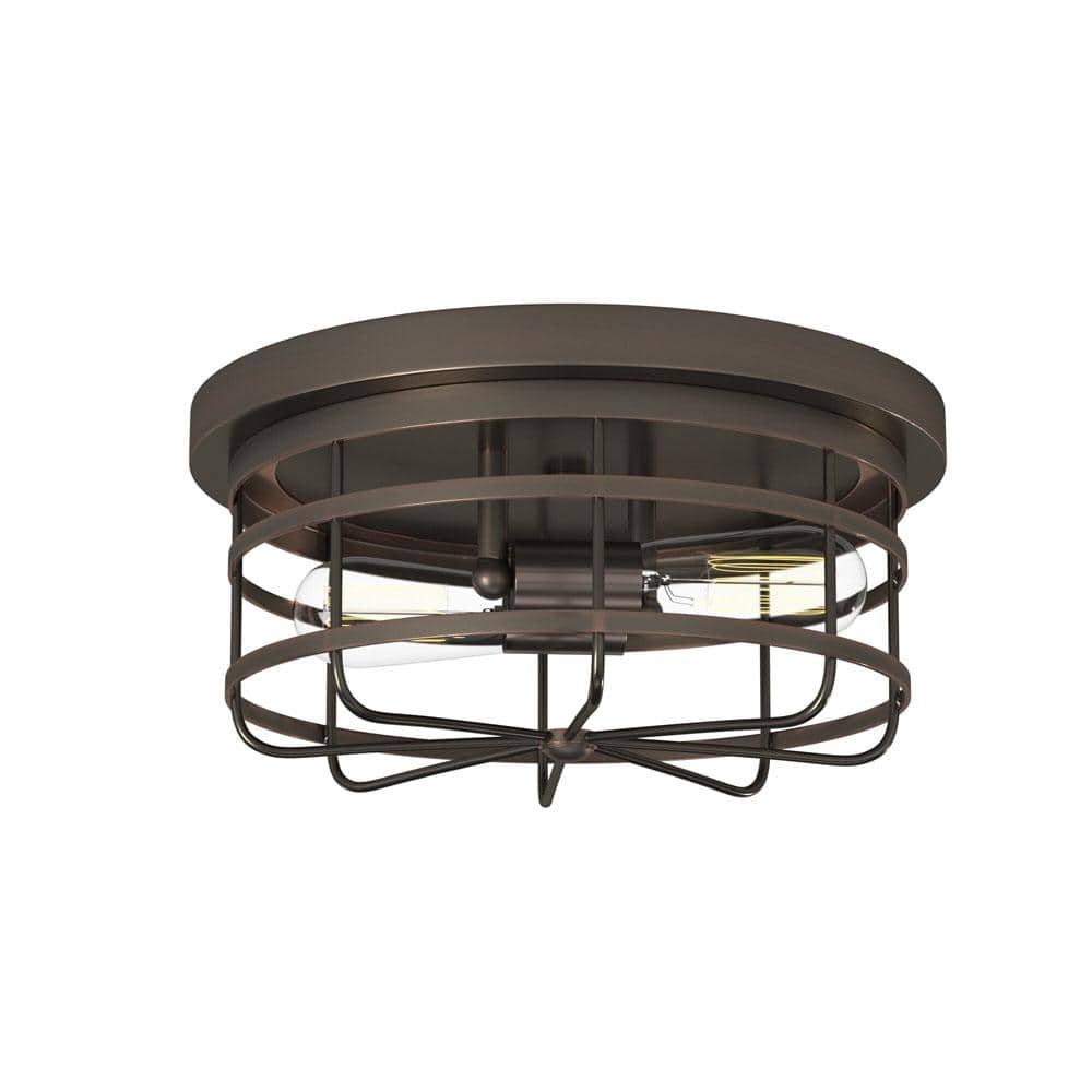 Bronze and Clear Glass Drum Flushmount Ceiling Light