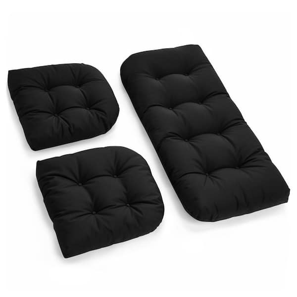 Waterproof Wicker Outdoor Chair Cushion Set Black 3 Piece Loveseat and U-Shaped Thick Cushions for Patio Furniture