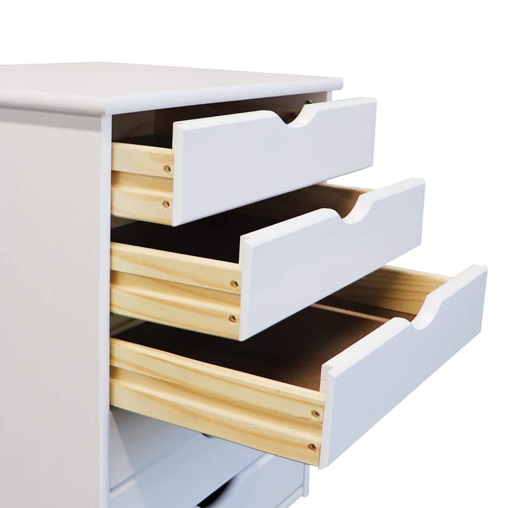 Sustainable Solid Pine 6-Drawer Wide Roll Cart in White