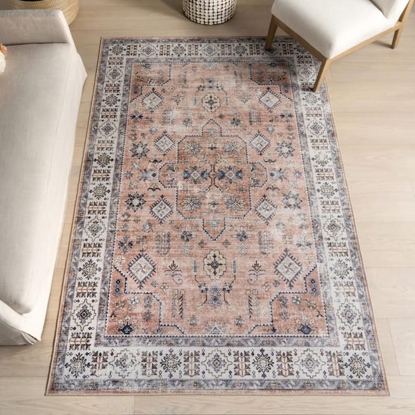 nuLOOM Darla Medallion Washable Peach 9 ft. x 12 ft. Indoor Area