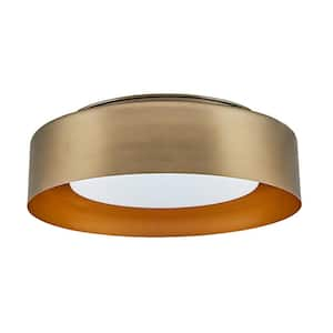 15.75 in. 3-Light Gold Flush Mount with Satin Opal Glass Shade and No Bulbs Included