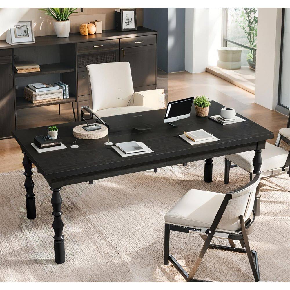 Halseey 62 in. Rectangular Black Wood Computer Desk with Storage, Long Writing Desk for Home Office Workplace