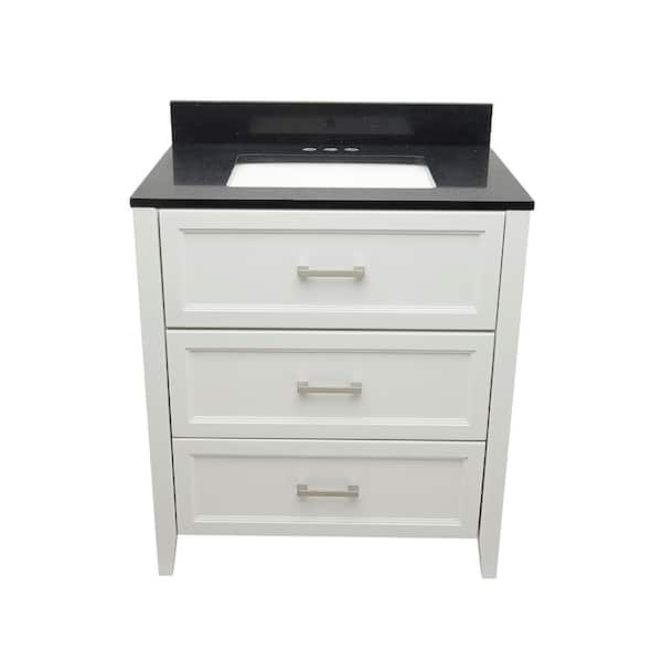 Ella Zermatt 31 in. W x 22 in. D x 36 in. H Bath Vanity in White with Quartz Stone Galaxy Black Top with White Basin