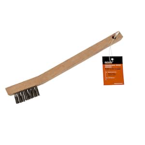 Stainless Steel Scratch Brush with Curved Wooden Handle, 3 x 7 Stainless Steel Bristle Rows