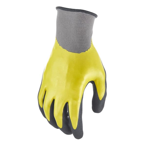Water Resistant Medium Yellow and Black Nitrile Dipped Gloves (1-Pack)